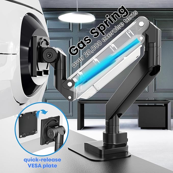 PUTORSEN 17-57 Inch Ultrawide Monitor Arm and TV Desk Mount,up to 59.4 lbs, Premium Aluminum Single Monitor Arm Desk Mount with Gas Spring, Steel Reinforcement Plate, VESA 75x75 to 200x200