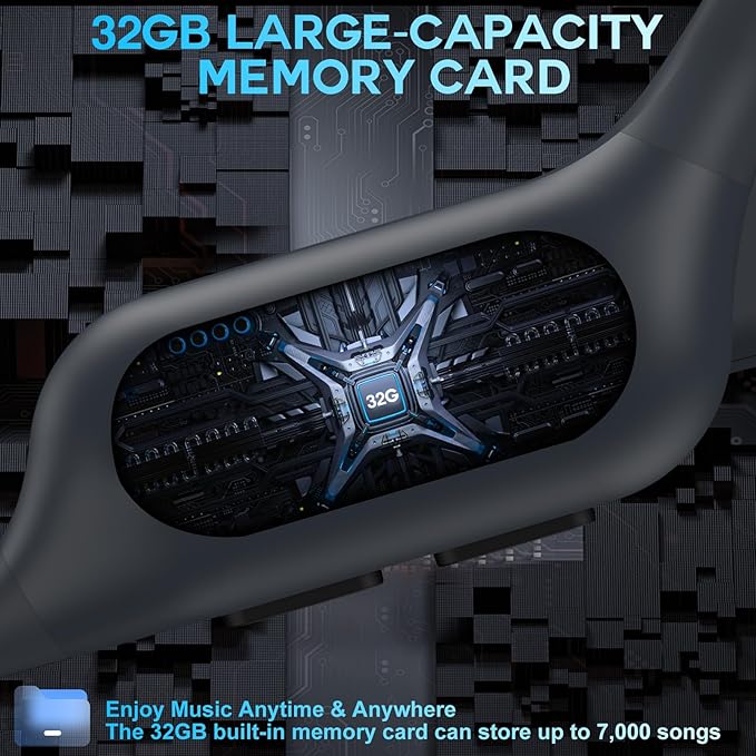 Swimming Headphone Open-Ear Bone Conduction-IP68 Waterproof Swim Earbuds with Bluetooth 5.4 Sport Headset with Safelight, 32G MP3 Memory Underwater Headphones, Running, Cycling