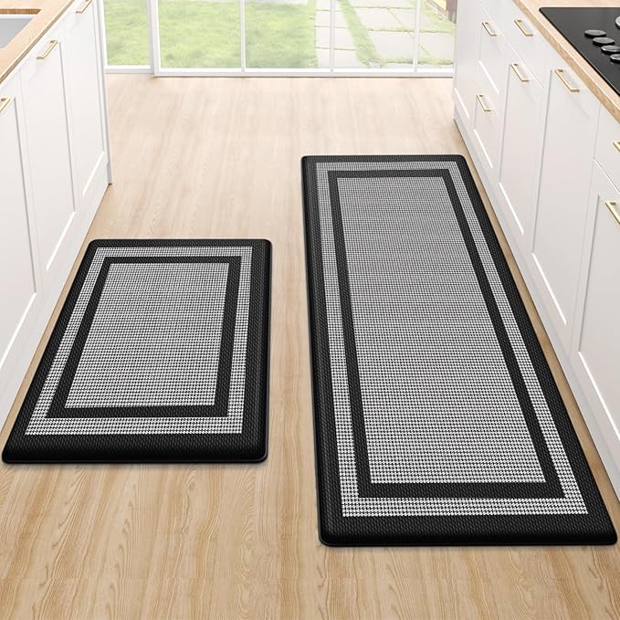 LuxStep Kitchen Mats [2 PCS] Cushioned Kitchen Rugs Anti-Fatigue Floor Comfort Mat,Non-Slip Standing Desk Mat,Waterproof Kitchen Rug Set for Kitchen,Floor,Office,Classic Black