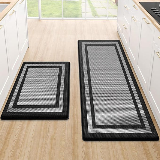 LuxStep Kitchen Mats [2 PCS] Cushioned Kitchen Rugs Anti-Fatigue Floor Comfort Mat,Non-Slip Standing Desk Mat,Waterproof Kitchen Rug Set for Kitchen,Floor,Office,Classic Black