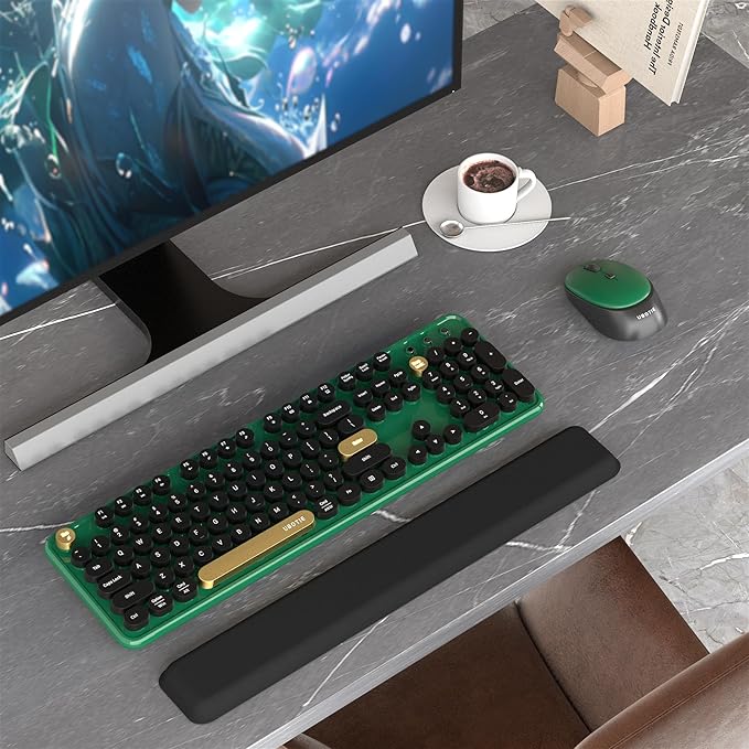 Colorful Wireless Computer Keyboards Mouse Combos, UBOTIE Polychrome Round Keycaps Retro PC Keyboards 2.4GHz Radio Frequency Connection with Optical Mouse(Green-Black)