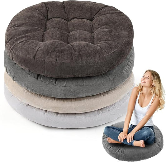 Jerify 4 Pcs Floor Pillow Cushions 22 x 22 Inch Round Square Large Meditation Floor Pillow for Classroom Adult Meditation Picnic Party Cushion for Seating Gift Christmas(Graded Grey,Round)