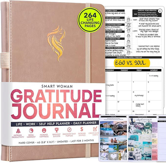 Gratitude Journal for Women & Men - 5 Minute Self Care Journal | 90-Day Undated Daily Planner for Positivity, Affirmations & Manifestation | Guided Mindfulness, Reflection | Vision Board + Stickers