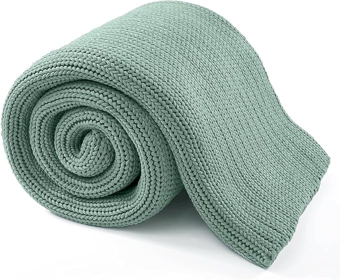 Guohaoi Knitted Weighted Blanket for Adults (Haze Green 60"x80" 25lbs) No Beads Cooling Throw Blanket for Hot Sleepers, Home Decor Breathable Chunky Knit Heavy Blanket Use on Queen/King Size Bed