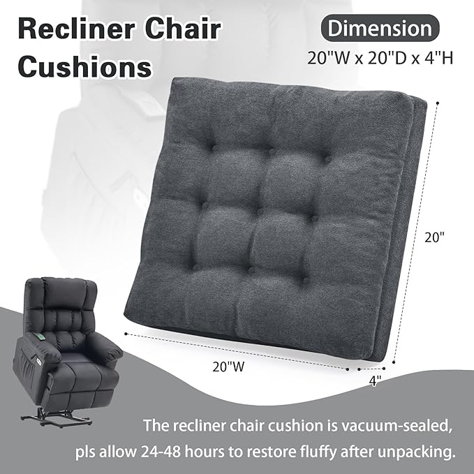 TANYOO Recliner Cushion Patent Dual Layer Fillings Chair Cushion for Elderly 20x20x4 Inches Extra Large Pad for Armchairs Booster Seat Cushions Pain Pressure Relief Dark Grey