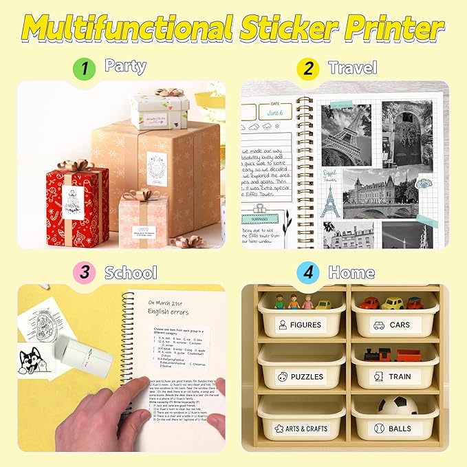 PRT Mini Sticker Printer with 1 Roll Paper, Portable Thermal Sticker Maker Machine for Notes, School Supplies & DIY Labels, Wireless Bluetooth with Free App, Compact for Students, Office & Home Use