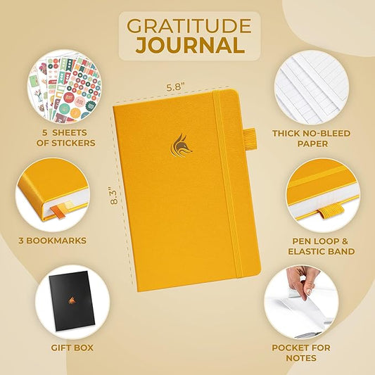Clever Fox Gratitude Journal Premium - Happiness, Positivity & Affirmation Journal – Inspirational Daily Notebook, 6 Months (Amber Yellow)
