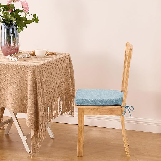 Chair Cushions for Dining Chairs with Ties and Removable Cover, Dining Kitchen Chair Pads with Non-Slip Bottom, High-Resilience Indoor Seat Cushions, 16'' x 16'' x 2'', Set of 6, Light Blue