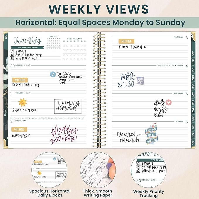 bloom daily planners HARDCOVER 2025-2026 (8.5" x 11") Academic Year Day Planner (July 2025 - July 2026) - Task Goal Organizer - Monthly & Weekly Inspirational Agenda Book - Eucalyptus, Green