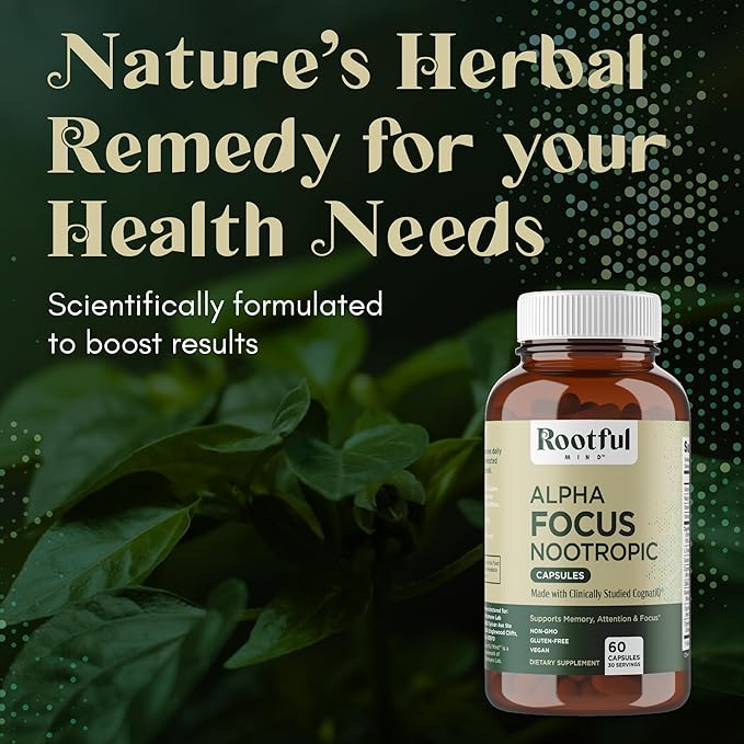 Alpha Focus Nootropic - Memory and Focus Brain Booster Supplement with Choline, Citicoline, GPC, L-Tyrosine, Bacopa Monnieri, DMAE, Gingko Biloba, Lion's Mane, Niacinamide - 60 Capsules