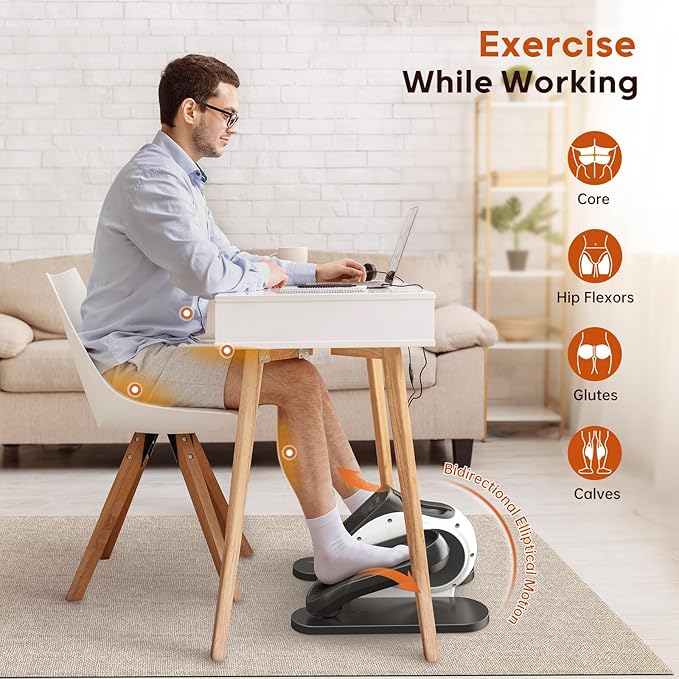 Under Desk Elliptical for Seniors, 2-in-1 Electric Leg Exerciser with Remote, 10 Resistance Levels & 10 Speeds, 3 Auto Modes, Quiet & Fully Assembled, Non-Slip Pedals