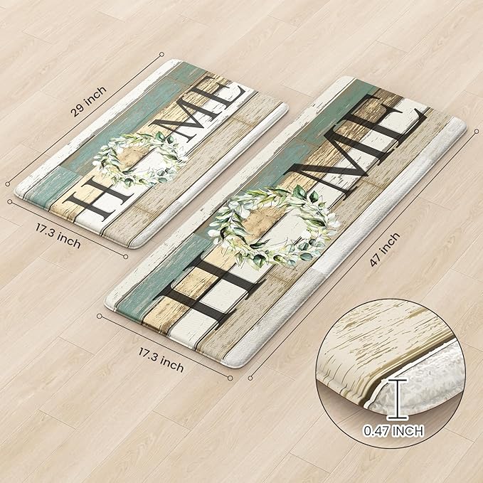 KIMODE Kitchen Mats 2PCS,Cushioned Anti Fatigue Farmhouse Kitchen Rugs and Mats,Non Skid Waterproof Kitchen Mats for Floor,Comfort Foam Standing Desk Mat for Home,Office,Sink,Laundry