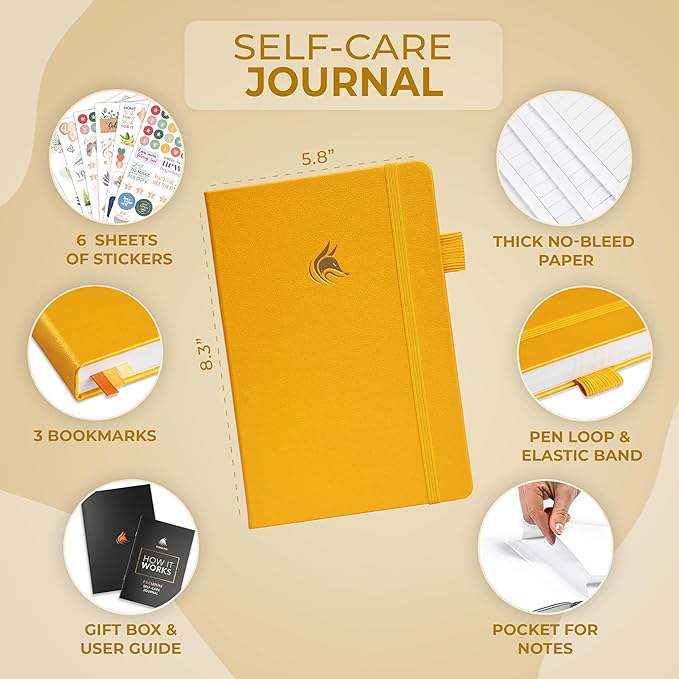Clever Fox Self-Care Journal Premium – Daily Gratitude & Mental Health Notebook for Women – Reflection & Personal Development Journal (Amber Yellow)