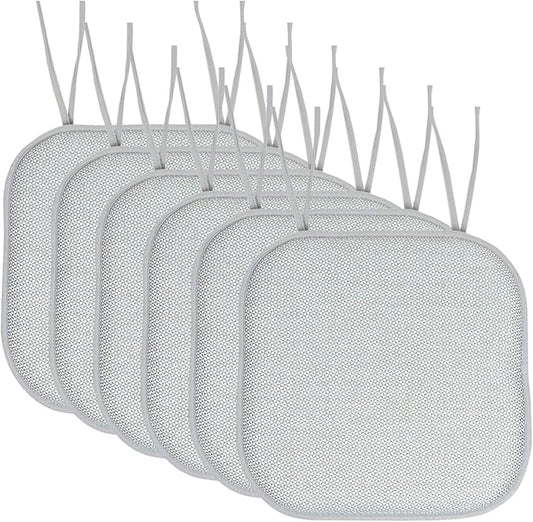 Sweet Home Collection Chair Cushion Memory Foam Pads with Ties Honeycomb Pattern Slip Non Skid Rubber Back Rounded Square 16" x 16" Seat Cover, 6 Pack, Cameron White Sage Blue