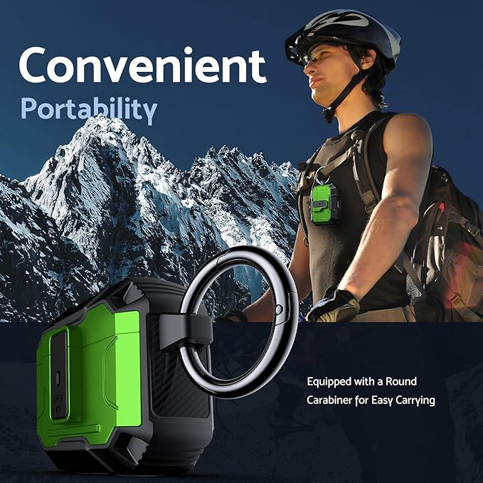 DASFOND Armor Earphone Cover Case for Airpods 4 Generation, Military Grade Full Body Shockproof Protection Hard Case, Support Wireless Charging with Keychain, Magnetic Lid, Front LED Visible, Green