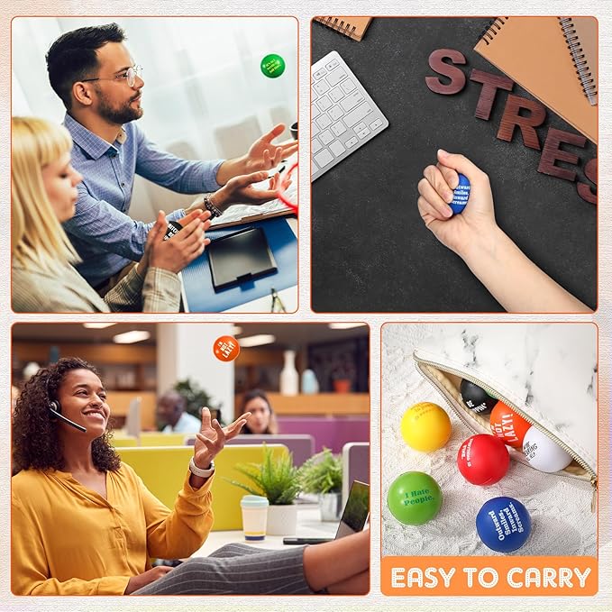 Blulu 24 Pcs Funny Humor Stress Balls Bulk 1.57" Humor Quotes Stress Relief Ball, Everything is Fine, Outward Smiles Inward Screams, Employees Gag Gifts for Adults Coworker Employee Team