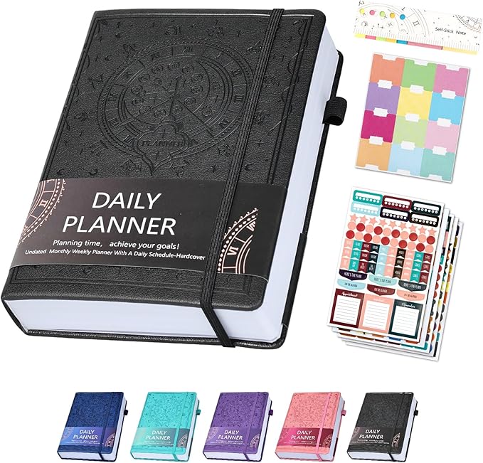 2025 Undated Academic Planner Hardcover (5.5x8.5") - Flexible Weekly & Monthly Organizer with Stickers, Productivity Journal for Students & Professionals(Black)