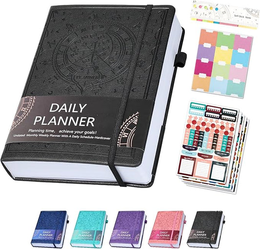 2025 Undated Academic Planner Hardcover (5.5x8.5") - Flexible Weekly & Monthly Organizer with Stickers, Productivity Journal for Students & Professionals(Black)