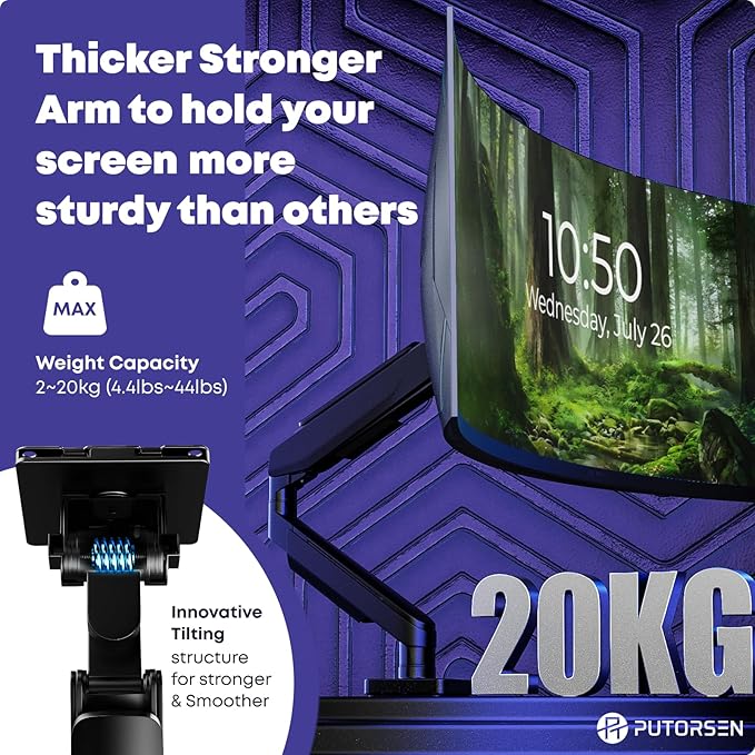 Heavy Duty Monitor-Arm for 17"-49" Ultrawide - Aluminum Full Motion Single Monitor Arm Desk Mount for Office & Gaming, Adjustable Gas Spring, Ergonomic, VESA 75/100 mm, Max Load 44lbs, Black