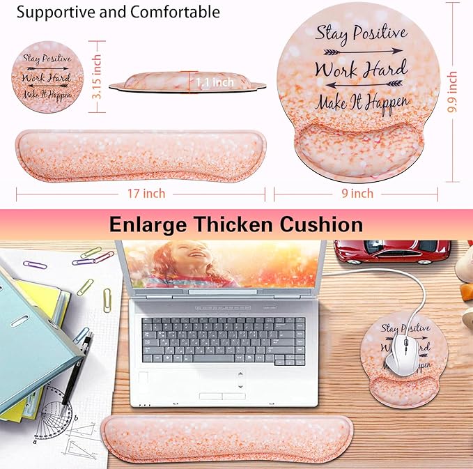 Mouse Pad with Wrist Support, Canjoy 3-in-1 Keyboard Wrist Rest + Ergonomic Mouse Pad + Coaster, Gel Wrist Rest for Computer Keyboard, Easy Typing & Pain Relief