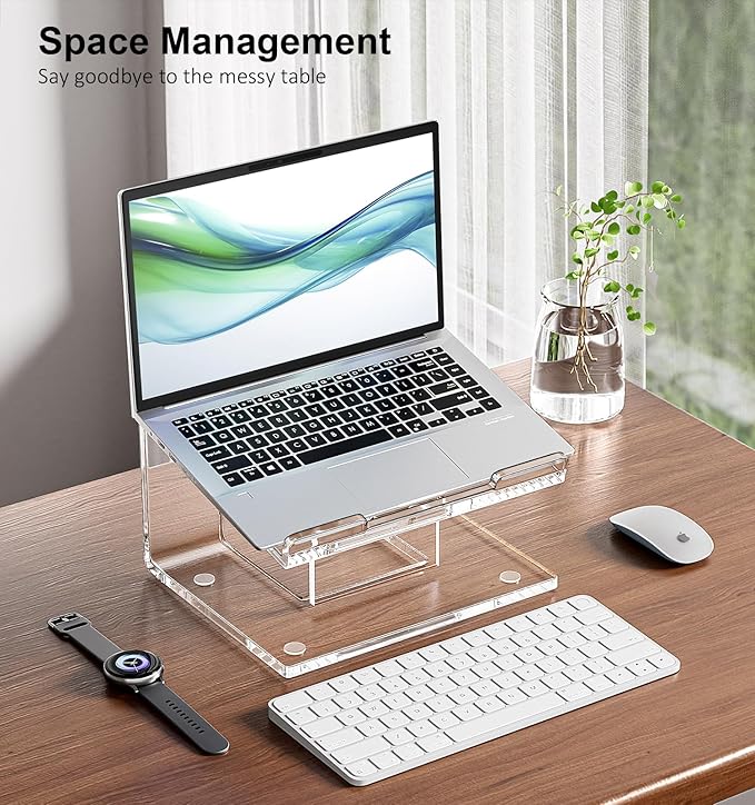 Acrylic Laptop Stand for Desk, Laptop Riser for 10-17.3 Inch Laptops, Ergonomic Computer Stand Holder Compatible with Macbooks and Notebooks- Clear