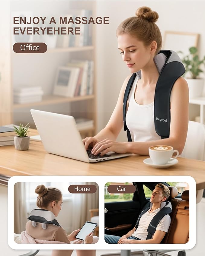 Cordless Neck and Shoulder Massager with Heat, Shiatsu Neck Back Massager Deep Tissue, 3 Massage Intensity & 3 Heating Area, Gifts for Women, Men