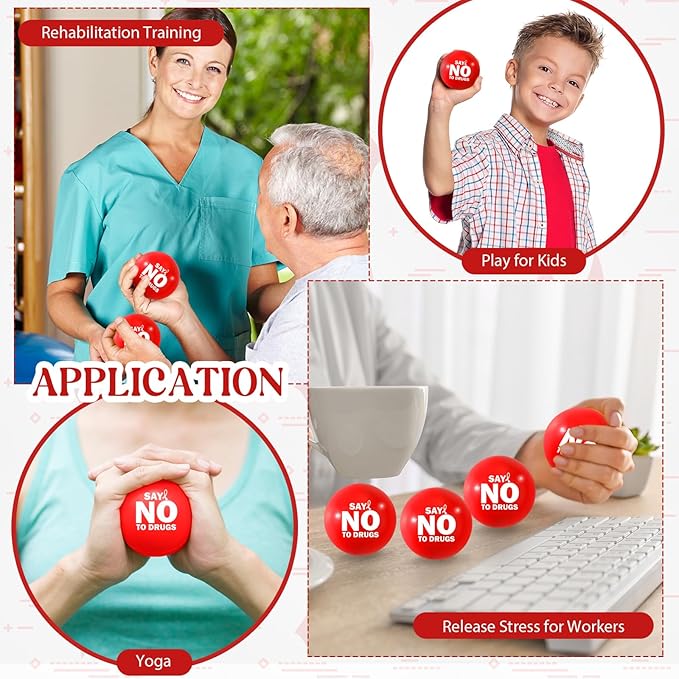 Poen 120 Pcs Red Ribbon Week Supplies Bulk Say No to Drugs Red Awareness Squeeze Balls Drug Free Awareness Anti Drug Events Gifts Motivational Relief Stress Balls for Charity Activity (Stylish Style)