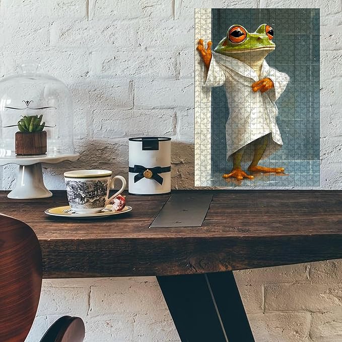 1000 Piece Wooden Frog Puzzle After Puzzle Bathroom for Kids & Parents Educational 29.5x19.7 Inch
