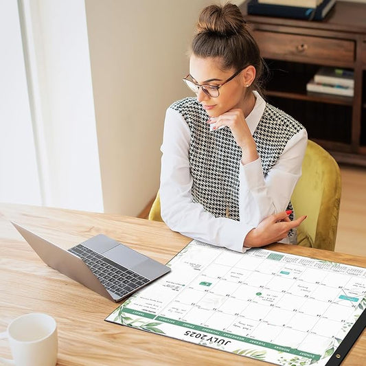 Ospelelf Desk Calendar 2025-2026 Large 22"x17" Monthly Family Planner Pad with Protective Cover 18 Months July 2025 to December 2026 Floral Green