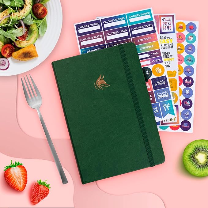 Clever Fox Wellness Planner - Weekly & Daily Health and Wellness Log, Food Journal & Meal Planner Diary for Calorie Counting, Notebook for Medical Condition Tracking, A5-Sized - Forest Green