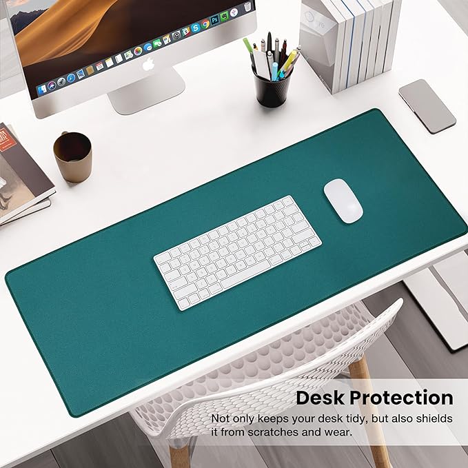 ALOANES Dark Green Waterproof Desk Mat,Large Extended Mouse Mat,Office Desk Protector with Anti-Slip Base,Stitched Edge,Grain Jacquard Surface,Perfect for Gamer,Office&Home, XL(11.81''x27.56''x0.12'')