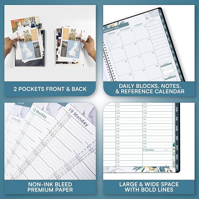 Ensight 2026 Appointment Book and Planner Ensight 6.5 x 8.5 inches Large Tabbed Daily Hourly Weekly Planner Calendar Schedule Book 30 Minute time Slots Jan 2026 Dec 2026 Floral