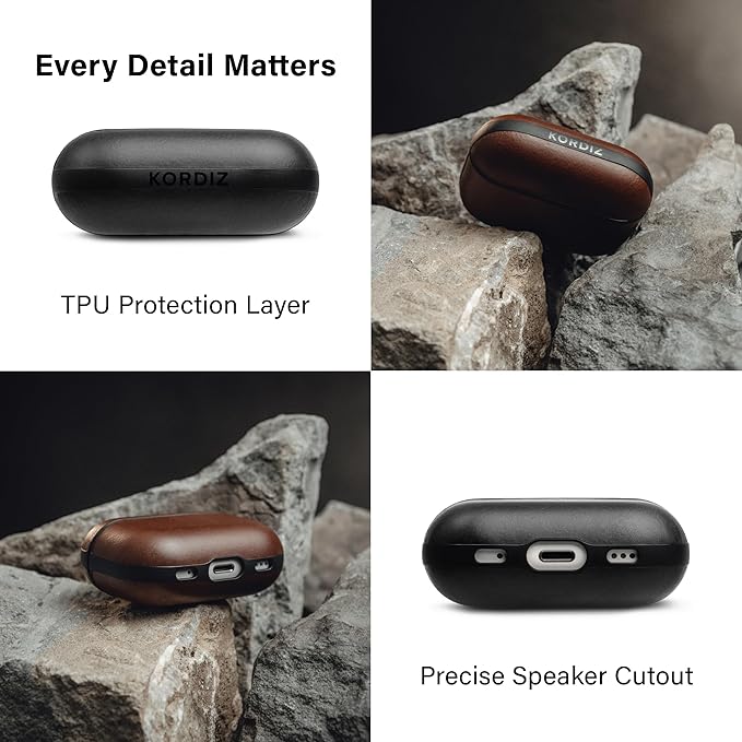 Leather Impact Airpods Pro 2nd Generation Case | Compatible with Airpods Pro Case 2nd Gen | Genuine Leather | MagSafe | Full Drop Protection | Airpod Pro Case (Black)