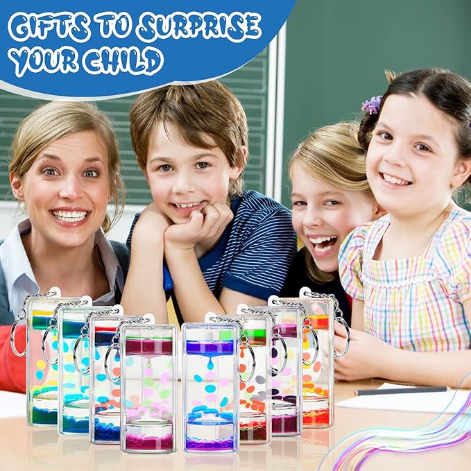 8pcs Liquid Timers Keychain Set for Stress Relief and Sensory Play, Durable and Colorful Fidget Keychain, Perfect for Boys’ Backpacks, Fun Science Gift for Teens, Portable and Convenient