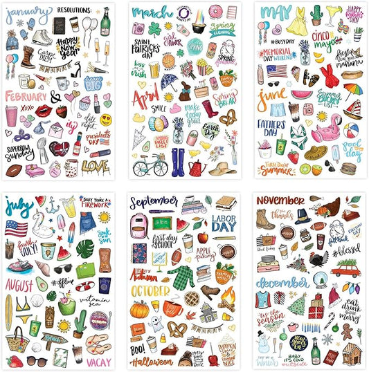 bloom daily planners Holiday Seasonal Planner Sticker Sheets - Vintage Seasonal Sticker Pack - Over 310 Stickers Per Pack!