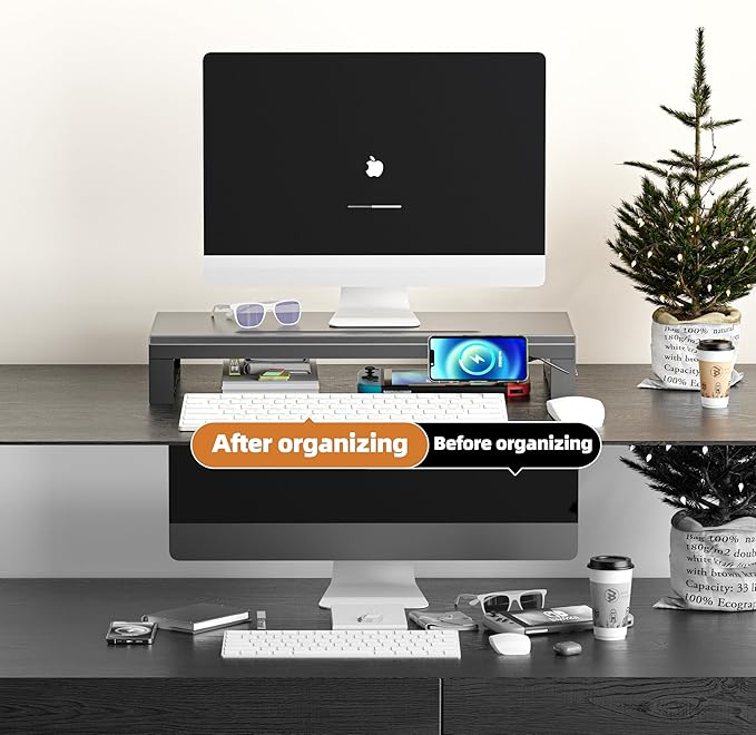 Computer monitor stand Laptop Desk Shelf & Monitor Riser ，21.6 inches,22W charging , 2 USB 3.0 , and 1 USB 2.0， Monitors/PC/Laptop/Computer Space Saver Organizer ，Heavy Duty Gift Gaming Studio Office (USB Hub Fast Charging Version, 550mm)