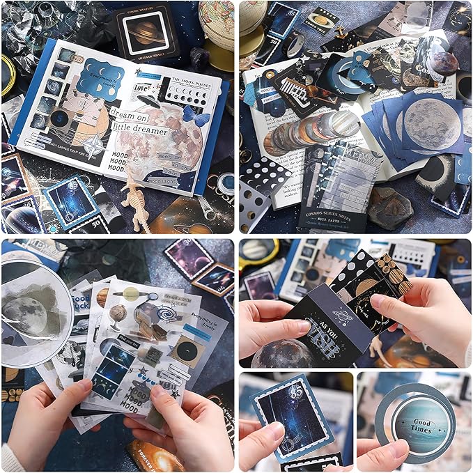 Scrapbooking Supplies Kit: Vintage Aesthetic Scrapbook Kit, Junk Journal Supplies with Scrapbook Stickers Paper, Journaling Supplies, Birthday Craft Gift for Adult Teen Girls Kid, Cosmic Mystery