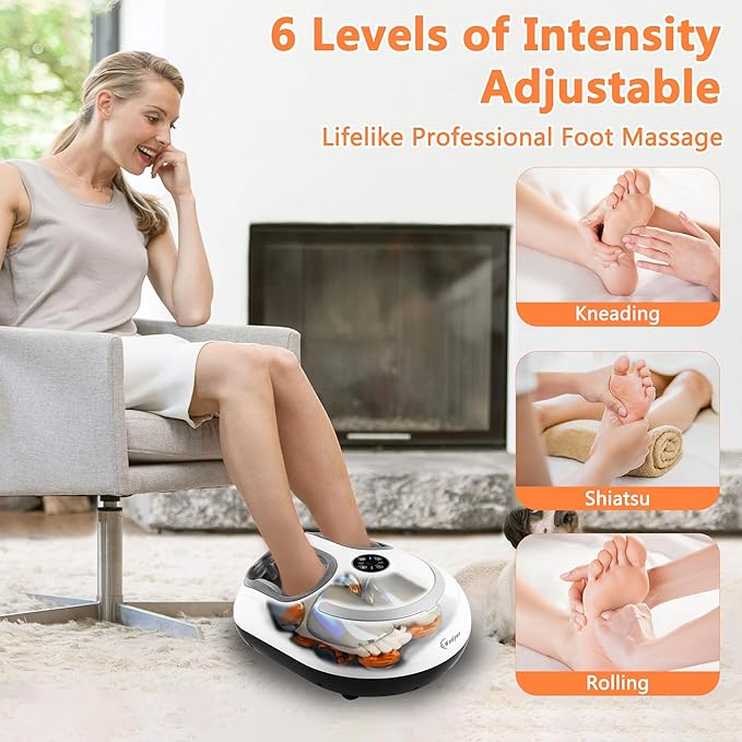 Foot Massager with Heat Shiatsu Foot Massager with Remote Deep Relief for Tired Muscles Electric Feet Massage Machine for Home and Office Gifts for Mom Dad White