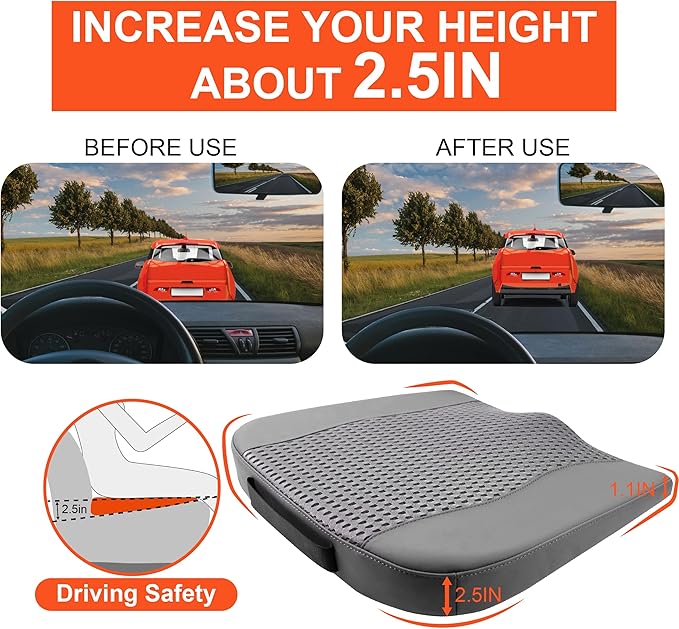 Car Seat Cushion, Comfort Memory Foam Car Cushions for Driving - Sciatica & Lower Back Pain Relief, Driver Seat Pillow for Auto, Office Chair, Wheelchair - 4D Mesh Dark Grey