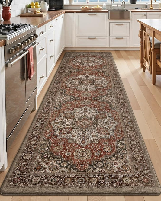 LUMI Kitchen Mat Anti Fatigue Cushioned, Memory Foam Padded Standing Rug Waterproof, Non Slip Comfort Floor Runner for Home, Sink, Laundry, Office, 24"x87", Red