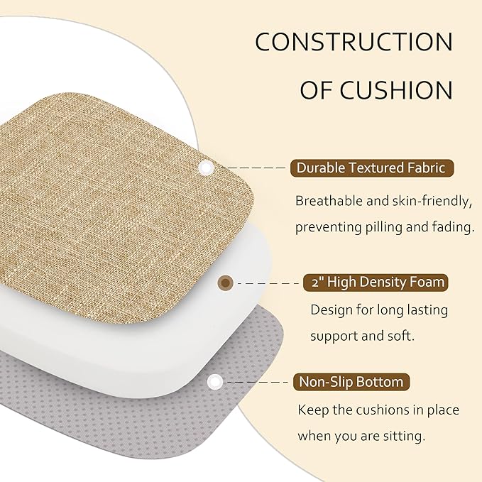 ELFJOY Chair Cushions for Dining Chairs Kitchen Chair Cushions U Shape Non Slip Chair Pads Set of 4 Seat Cushions with Ties Indoor 16.7" x 16" Beige