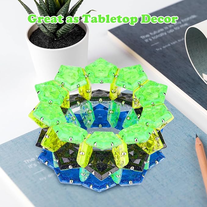 Magnetic Fidget Sphere Magnet Toys - Holographic Glitter Bright Green - Magnets Sensory Toys - 12 Piece Set - Creativity Beyond Imagination, Inspirational, Recreational, Fun Desk Toy for Adults