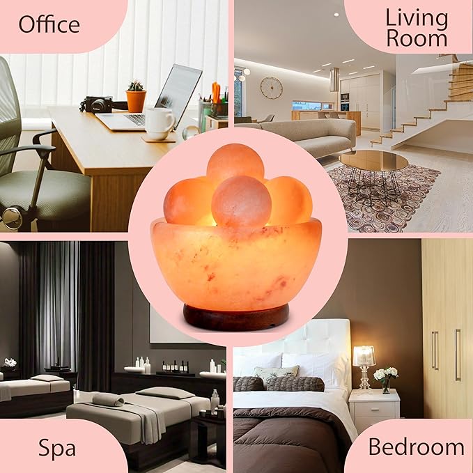 UMAID Himalayan Salt Lamp Bowl with 6 Massage Balls – Dimmable Natural Pink Rock Salt Lamp for Relaxation, Meditation,Yoga, Spa, Office, Bedroom, Wellness, Home Decor, and Unique Gift