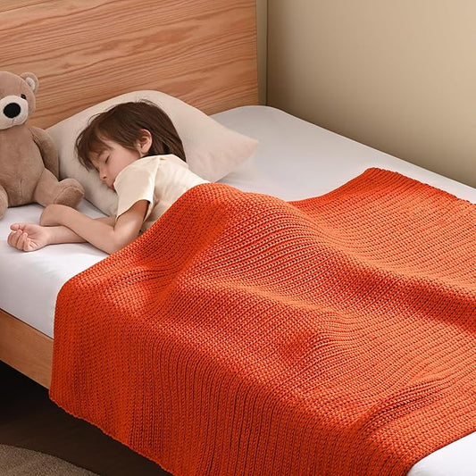 Guohaoi Knitted Weighted Blanket Kids (Orange 40"x60" 10lbs) No Beads Cooling Heavy Blanket, Home Decor Breathable Chunky Knit Throw Blanket for All-Season Use