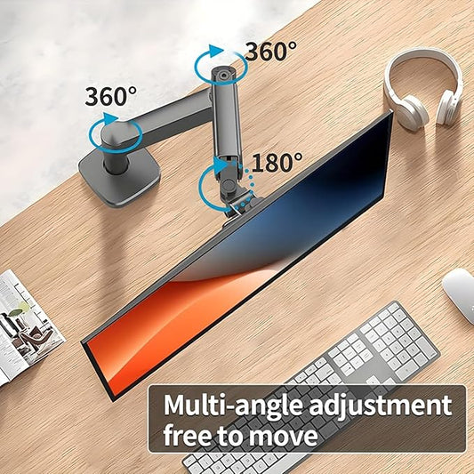 Ultrawide Monitor Arm for 13 to 32 inch Flat/Curved Computer Screen, Gas Spring Single Monitor Mount Holds up to 17.63 lbs, Clamp & Grommet Base, VESA 75x75/100x100mm, Black