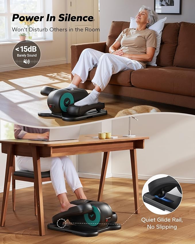 MERACH Under Desk Elliptical Machine, Ellipse Leg Exerciser as Seen on TV for Seniors with Remote Control & 12-Speeds, Quiet Portable Electric Seated Pedal Exerciser Machine for Home Office