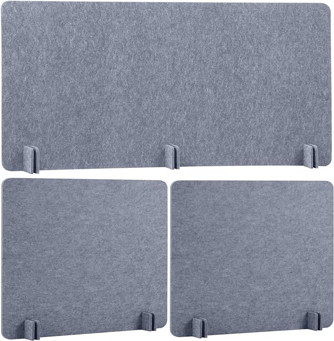 Buryeah 3 Pcs Desk Divider 23.6 x 47.2, 23.6 x 23.6 Stand up Freestanding Cubicle Privacy Partition Reducing Noise Visual Distraction Divider for Office Home School(Gray)