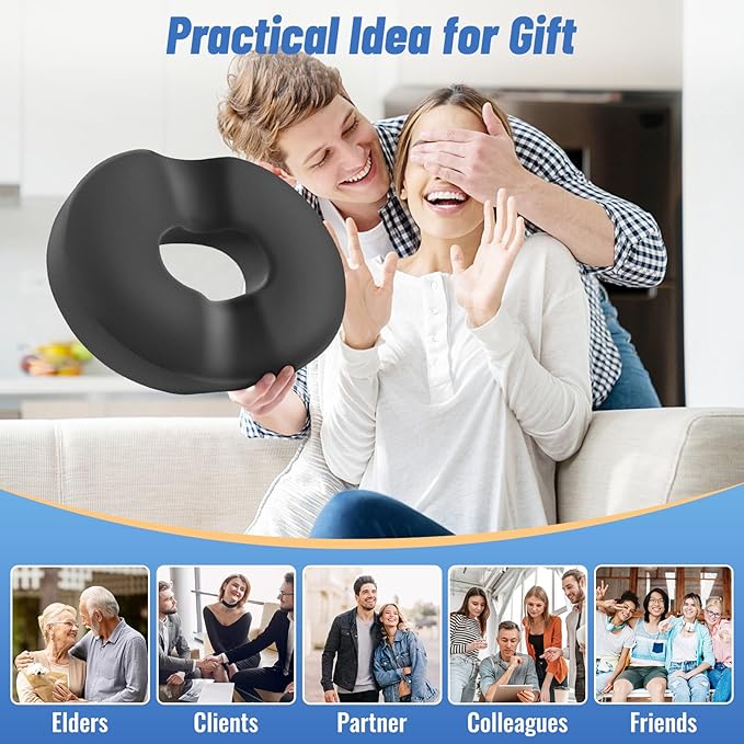 CloudBliss Donut Pillow Seat Cushion for Tailbone Pain Relief and Hemorrhoids, Memory Foam Chair Cushion for Postpartum Pregnancy, Seat Cushions for Men and Women for Home & Office, (Grey)