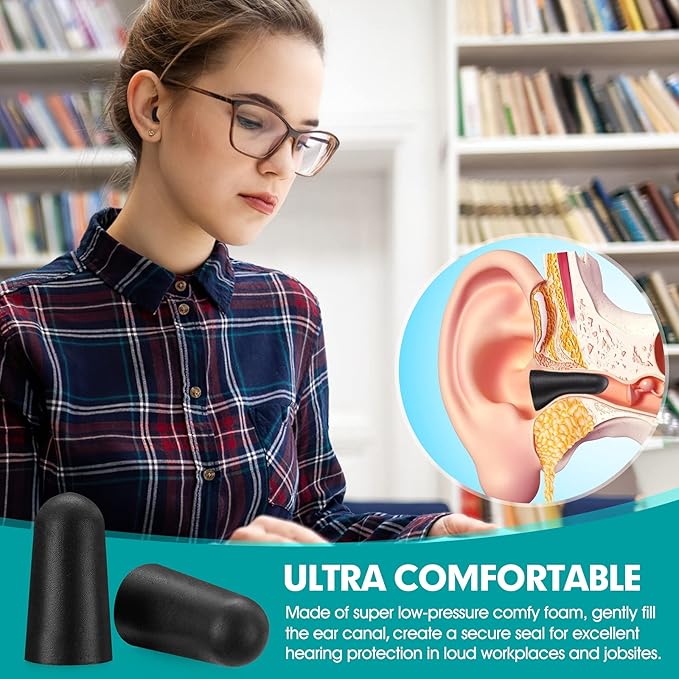 100 Pairs Black Foam Ear Plugs - 33dB NRR Industrial Strength, Discreet & Durable Noise Protection for Work, Construction, Shooting, Loud Events