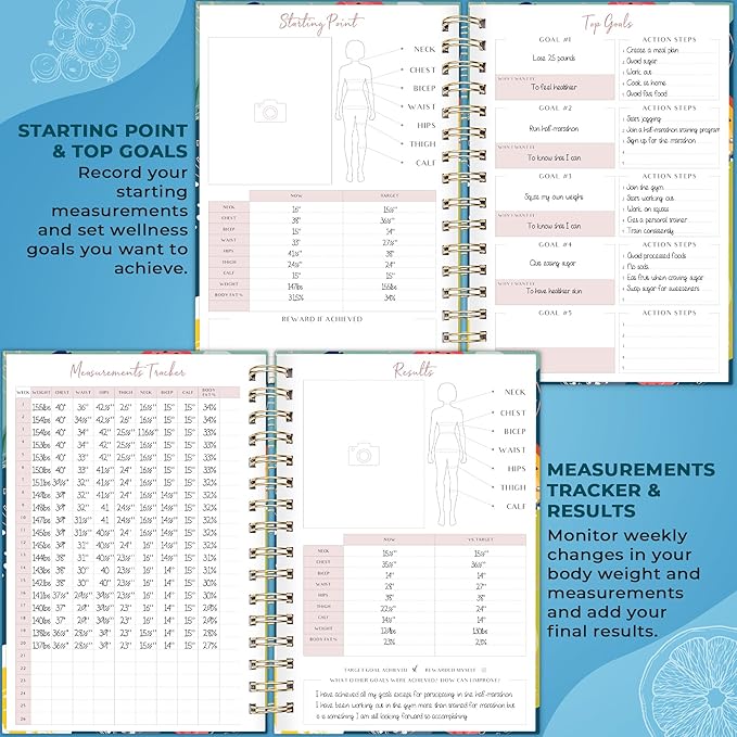 PLANBERRY Food Journal Premium – Nutrition Planner – Diet & Calorie Tracker – Meal & Exercise Diary – Weight Loss Journal (Fresh Multifruit)